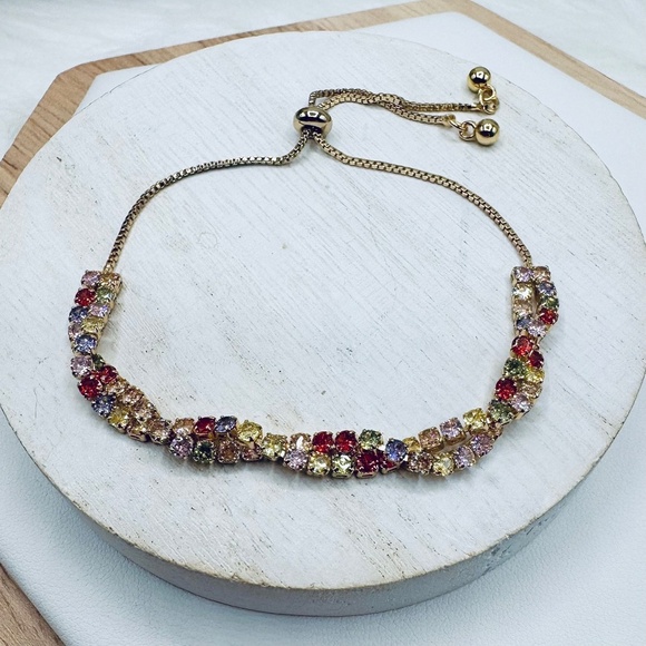 Twisted Colorful Rhinestones Adjustable Bracelet - Picture 7 of 7